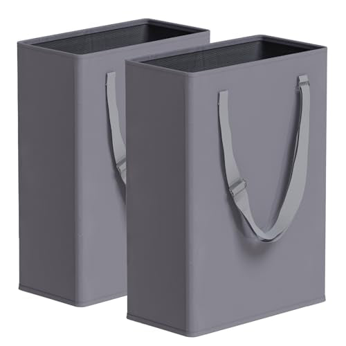 45L Slim Laundry Hamper with Adjustable Long Handles & Mesh Top, Grey 2PCS | Small Laundry Baskets with Mesh Top, Narrow Dirty Clothes Hamper for Bedroom, Closet, and Bathroom - color: Gray, size: 45L X 2