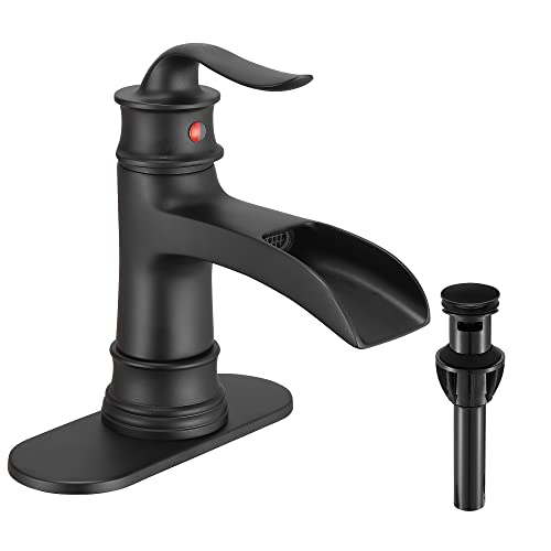 Waterfall Faucet Bathroom Faucet Single Handle One Hole Matte Black Finish Large Spout Lavatory Faucets (Matte Black) - color: Standard - Matte Black - Single