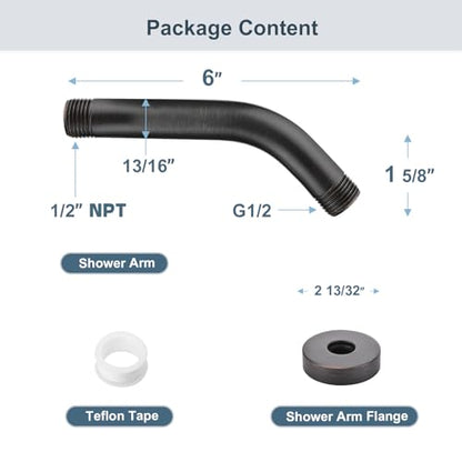 BRIGHT SHOWERS Brass Shower Arm with Flange 6 Inch Wall Mounted Shower Pipe Arm Extension for Fixed Shower Head and Handheld Showerhead, Oil-Rubbed Bronze - color: Oil Rubbed Bronze, style: Basic 6 Inch
