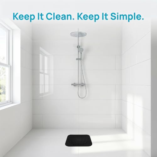 Square Silicone Drain Cover, 5.7 Inch Flat Shower Drain Hair Catcher with Suction Cups, TPR Drain Protector Stopper for Bathroom and Kitchen, Anti-Slip Floor Drain Strainer (2 Pack, Black)