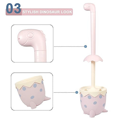 Dinosaur Shape Toilet Brush, Cute, Compact, 1-Pack, Pink, TPR Bristles - color: Pink