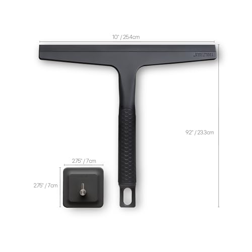 TOOLETRIES The Squeegee & Hook Glass Shower Squeegee – 10 Inch | Silicone grip shower squeegee for glass, mirrors and windows with a matching storage hook.