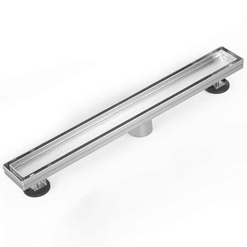 EXF Linear Shower Drain 30 Inch Brushed Nickel withTile Insert Grate | 304 Stainless Steel, V-Slope Design, Debris Strainer, Seamless, Adjustable Height - color: Brushed Steel, size: 30 IN