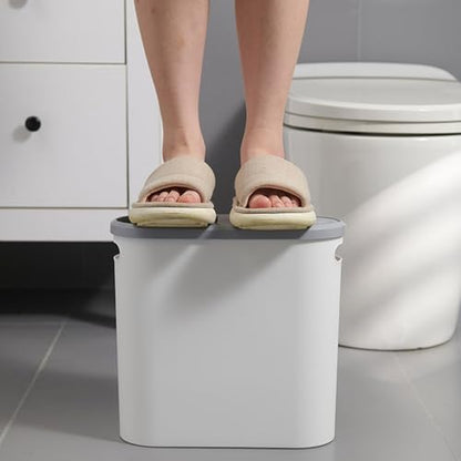 Slim Bathroom Trash Can with Press Top Lids, 2.1 Gallon White Small Trash Can for RV Inside, Plastic Narrow Garbage Can, Rectangular Waste Basket Trash Bin for Bathroom, Bedroom, Office, Kitchen