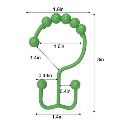 Shower Curtain Hooks, Goowin Shower Curtain Rings, Stainless Steel Shower Curtain Hooks Rust Proof Free Sliding Double Shower Hooks for Curtain, Shower Curtains & Liners (Green) - color: Green