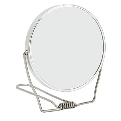 Sonew 2 Sided Vanity Mirror, Mini 360 Degree Rotation Aluminum Frame Silver Vanity Mirror with Stainless Steel Stand for Office Dormitory, Makeup Mirror for Woman and Man