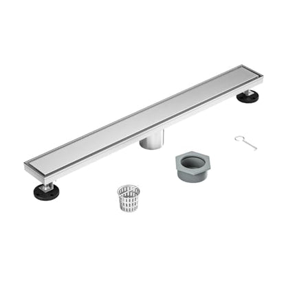 24-Inch Linear Shower Drain - 304 Stainless Steel | Reversible 2-in-1 Flat & Tile Insert Cover, Rectangular Floor Drain Set with Hair Catcher & Adjustable Leveling Feet - color: Brushed Nickel, size: 24 Inch
