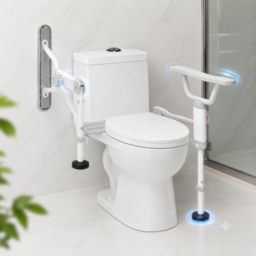 Folding Toilet Safety Rails - Adjustable Bathroom Support Frame | with Foldable Arms for Elderly, Seniors, Post-Surgery Recovery, and Pregnant Women - Tool-Free Installation, Sturdy Grab Bar