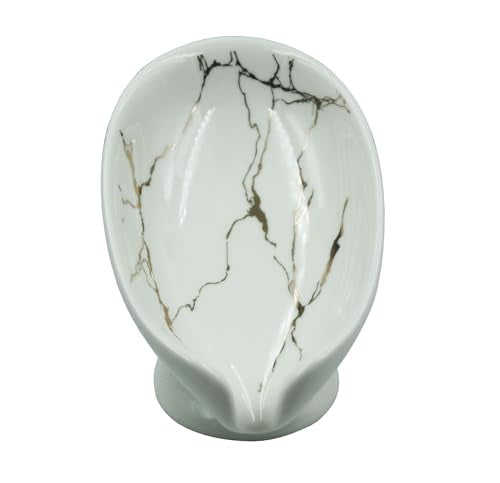 Ceramic Soap Dish, Leaf Shape Self Draining Soap Holder, Sponge Holder, for Shower,Bathroom,Kitchen Sink Organizer (White) - color: White Leaf