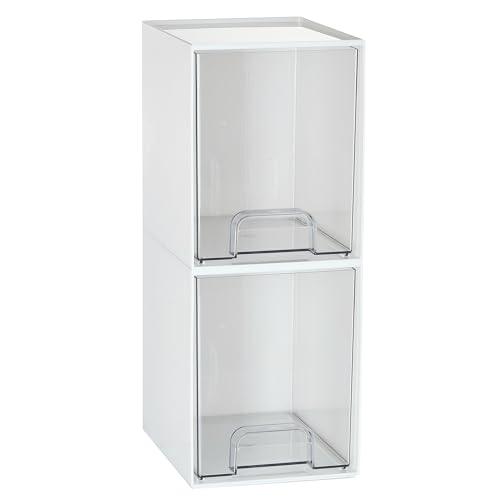 Vtopmart White Stackable Storage Drawers, 2 Pack Tall Organizers | Pull-Out Drawers, Stackable Design for Skincare, Cosmetics, Beauty Supplies, Vanity, Bathroom, Cabinet and Countertop - style: 2pack High White