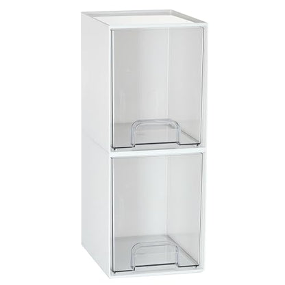 Vtopmart White Stackable Storage Drawers, 2 Pack Tall Organizers | Pull-Out Drawers, Stackable Design for Skincare, Cosmetics, Beauty Supplies, Vanity, Bathroom, Cabinet and Countertop - style: 2pack High White