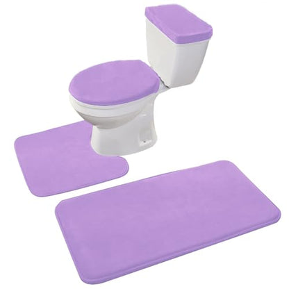 Madeals Memory Foam Bathroom Toilet Rug Set 4 Piece with Toilet Lid Cover and Tank Covers Teal Lavender - color: Lavender