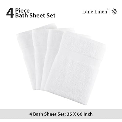Lane Linen 100% Cotton 4 Pack Bath Sheets (35"x66") - Ring Spun, Extra Large Towel Sets - Quick Drying, Soft, Low lint & Highly Absorbent - Premium Quality Oversized Daily Use Bathroom Towels - White | Cotton Bath Sheets - Oversized & Roomy, Lightweight &
