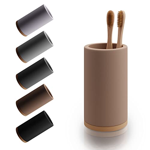 Matani Bamboo Toothbrush Holder Diatomite Tooth Brush Organizer - Storage Stand for Small Bathroom & Counter - Removable Base & Drain Holes, Water-Absorbent & Quick-Drying (Brown) - color: Brown
