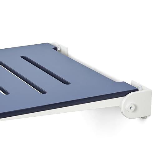 18 inch Silhouette Slimline Folding Wall Mount Shower Bench Seat, Navy Seat with White Frame - color: Navy Seat With White Frame