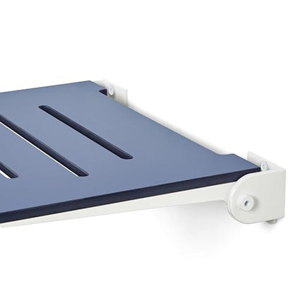 18 inch Silhouette Slimline Folding Wall Mount Shower Bench Seat, Navy Seat with White Frame - color: Navy Seat With White Frame