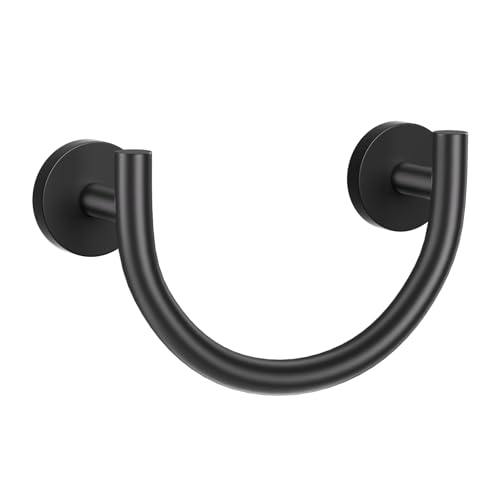 Matte Black Smiley Face Towel Ring Hand Towel Holder Stainless Steel Wall-Mounted Bathroom Hardware Accessories Towel Rack - color: Matte Black