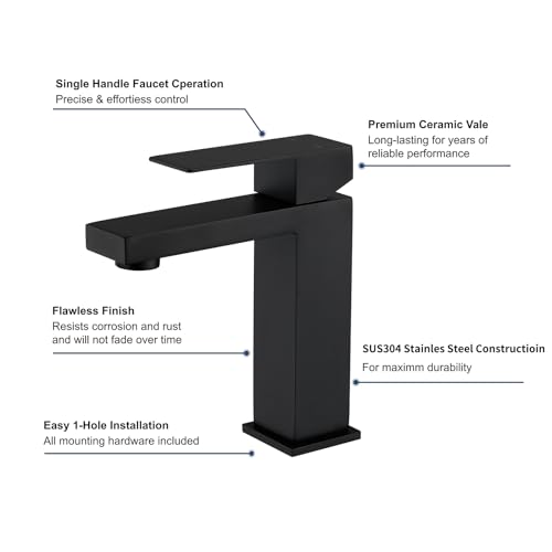 Black Bathroom Sink Faucet One Hole Faucet Single Handle 2 Packs 1 Hole Vanity SUS304 Stainless Steel Faucets for Bathroom Sink Matte Black Bathroom Faucet 2 Pieces, SF3-BK-P2 - color: Matte Black, style: For 1 Hole Sink: Only Faucet (2 Packs, NO Drain)