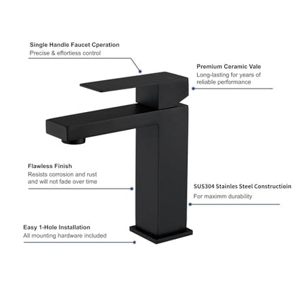 Black Bathroom Sink Faucet One Hole Faucet Single Handle 2 Packs 1 Hole Vanity SUS304 Stainless Steel Faucets for Bathroom Sink Matte Black Bathroom Faucet 2 Pieces, SF3-BK-P2 - color: Matte Black, style: For 1 Hole Sink: Only Faucet (2 Packs, NO Drain)