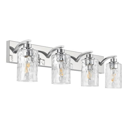 4-Light Bathroom Light Fixtures Modern Chrome Vanity Lights | Easy to Install Clear Hammered Glass Shades, Rippled Glow, Wall Mount Up or Down, E26 Socket, Hardwired, 120V - color: Chrome Hammer, size: 4 Lights