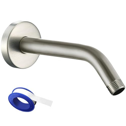 Voolan Shower Arm with Flange and Teflon Tape, Extension Shower Head Arm for Bathroom Fixed Shower Head, Solid Stainless Steel, Wall Mounted (10 Inch,Brushed Nickel) - color: Brushed Nickel, style: 10 Inch