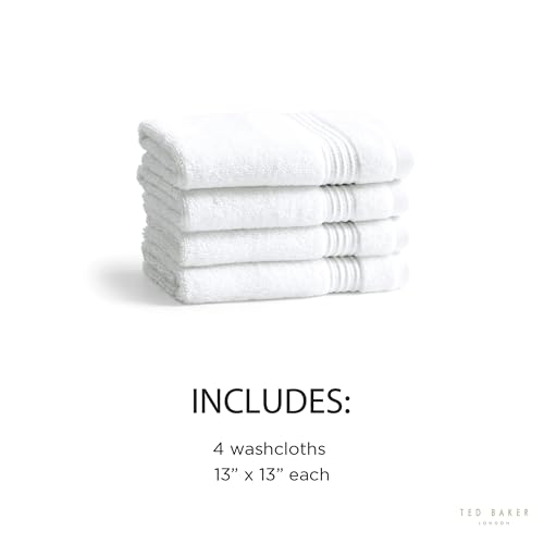 Ted Baker 4-Pack Cotton Washcloth Set Soft, Highly Absorbent 13x13, White - color: White, size: Washcloth Set - 4 Piece