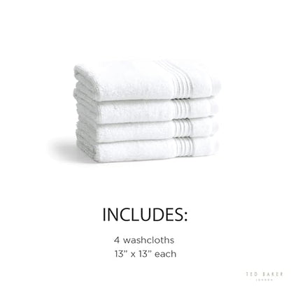 Ted Baker 4-Pack Cotton Washcloth Set Soft, Highly Absorbent 13x13, White - color: White, size: Washcloth Set - 4 Piece