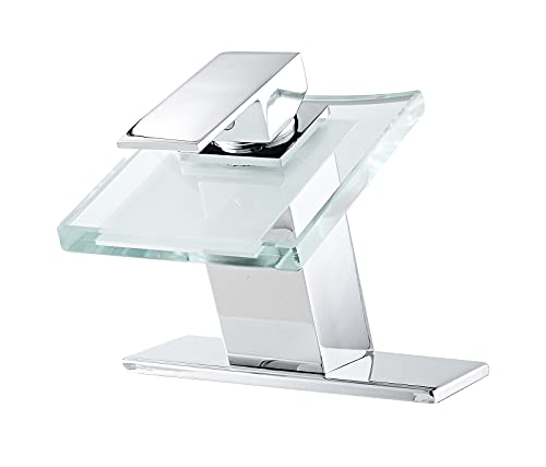 One Hole Lavatory Basin Sink Bathroom Faucet Chrome Waterfall Glass Spout | Single Handle Bathroom Sink Faucet Mixer Tap Modern Deck Mount Plumbing Fixtures Unique Design - color: Chrome, style: No Led