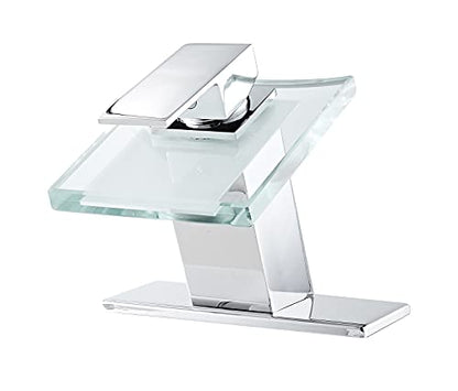 One Hole Lavatory Basin Sink Bathroom Faucet Chrome Waterfall Glass Spout | Single Handle Bathroom Sink Faucet Mixer Tap Modern Deck Mount Plumbing Fixtures Unique Design - color: Chrome, style: No Led