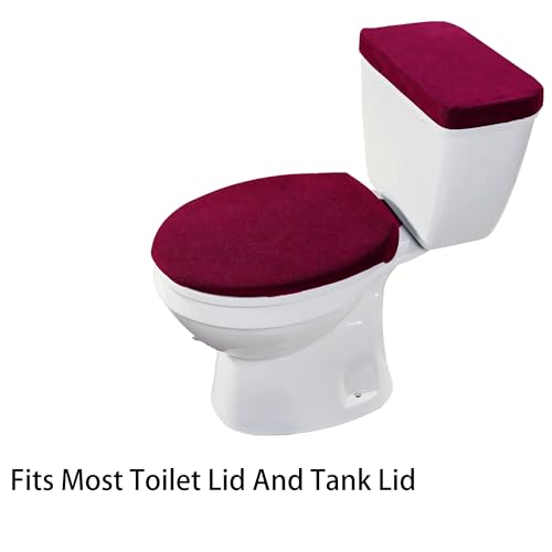 Madeals Memory Foam Long Bathroom Mat and Toilet Rug Set 3 Piece and with Toilet Lid Cover and Tank Cover Set Burgundy - color: Burgundy, size: 20"x46"/20"x32"/Contour/Lid Cover/Tank Cover