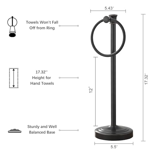 Hoimpro Hand Towel Holder Free Standing Towel Bar Oil Rubbed Bronze | Hanging Floor Hand Towel Rack Ring, for Bathroom Kitchen Vanity Countertops, Hardware Accessories SUS 304 Heavy-Duty Base - color: Bronze