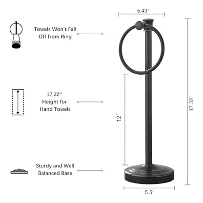 Hoimpro Hand Towel Holder Free Standing Towel Bar Oil Rubbed Bronze | Hanging Floor Hand Towel Rack Ring, for Bathroom Kitchen Vanity Countertops, Hardware Accessories SUS 304 Heavy-Duty Base - color: Bronze