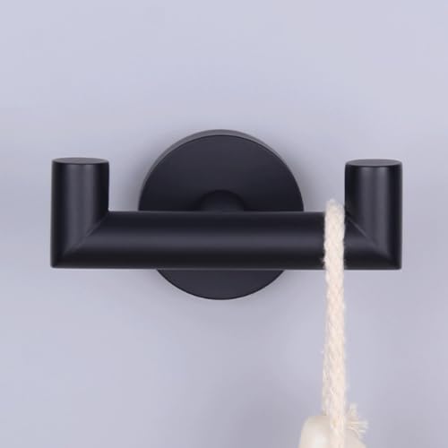 DGYB Towel Hooks for Bathroom 2 Packs Black Wall Mount Towel Holder Stainless Steel Heavy Duty Double Robe Coats Hook for Kitchen, Bedroom, Pool (Drilling) - color: Black
