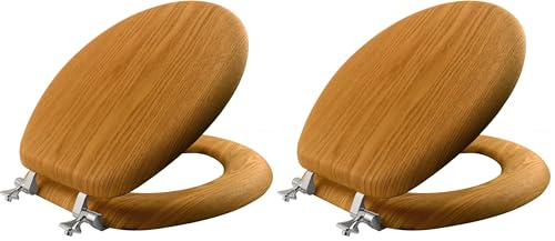 Mayfair Natural Oak Veneer Toilet Seat with Chrome Hinges, Round, Wood (Pack of 2) - size: Round (Pack of 2)