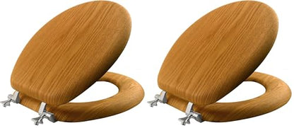 Mayfair Natural Oak Veneer Toilet Seat with Chrome Hinges, Round, Wood (Pack of 2) - size: Round (Pack of 2)