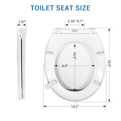 KHE Round Toilet Seat 16.5 Inch, White | Soft Close Toilet Seat with No-Touch Handle, Quick Release for Easy Cleaning, Non-Slip Bumpers, Durable PP - size: Round 16.5''
