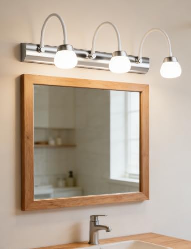 Bathroom Light Fixtures LED 3-Light 18 Inch 6000K Cool White | Vanity Light Adjustable Gooseneck Heads Rustproof Stainless Steel Over Mirror for Makeup Grooming