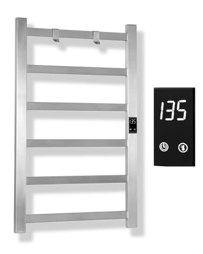Electric Towel Warmer | Super Thin | with Timer & Temperature Multi-Level Adjustments | Hardwired & Plug-in | 6 Bar Brushed Finish - color: Brushed, size: 6-Bar