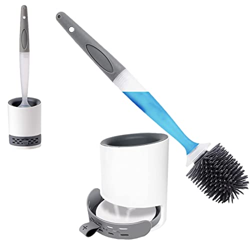 Silicon Toilet Bowl Cleaning Brush Set,Wall Mount Toilet Brush Refillable Toilet Brush Diatom Mud Absorbent Soft Bristled Silicone Toilet Brush