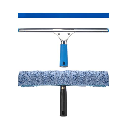 Professional Window Cleaning Kit, 14" Squeegee with 15" Scrubber | 14" Squeegee with 15" Microfiber Scrubber, Window Cleaning Tool for Home, Window Washing Equipment Commercial & Household Use