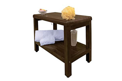 DecoTeak Eleganto 24" Teak Shower Bench with Shelf, Waterproof Seat | Shower bench with adjustable feet and non-slip rubber pads provides stable support on wet or uneven shower floors - size: 24" Length x 14" Width x 18" Height