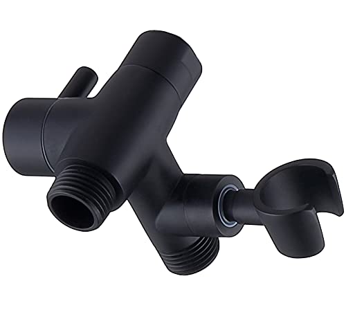 G-Promise Solid Metal Shower Head Diverter with Holder 3-Way | Spray Separately or Both, Adjustable-Angle Bracket, Anti-Leak, Smooth Knob Switch, Easy Install, Universal Replacement Part - color: Matte Black