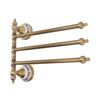 Swivel Towel Rack, Multi arm Brass Bathroom Towel Rack wall Mounted 180° Rotation Thicken Hanger bar for Bathroom for Kitchen (Three Rods) - size: Three Rods