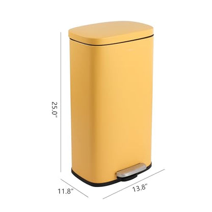 happimess Curtis 8 Gal Step Trash Can Soft Close 25", Daffodil Yellow | Iron Construction, Satin Finish, Removable Liner, Steel Pedal, 20 Trash Bags Included, Kitchen Office Bin - color: Daffodil Yellow