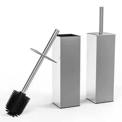 RUACQ Toilet Brush and Holder Set, Square, Brushed Nickel, 2 Pack | SUS304 Stainless Steel Handle, Toilet Cleaner Brush with Durable Scrubbing Bristles, Splash-Proof - color: Brushed Nickel, size: 2 packs