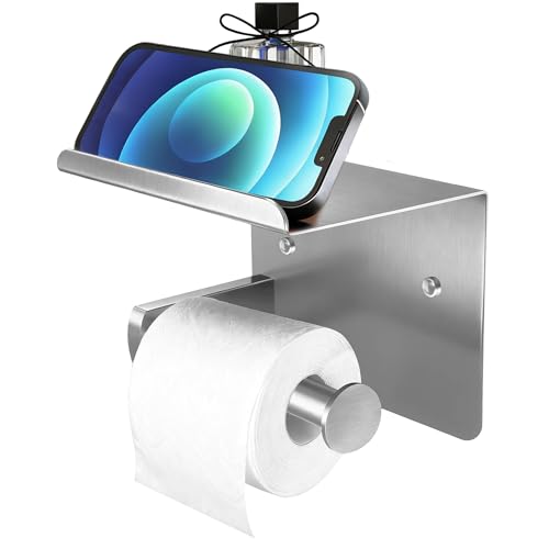 Brushed Nickel Toilet Paper Holder with Shelf, SUS304 Stainless Steel Rustproof Wall Mount Toilet Paper Roll Holder, Screw Bathroom Toilet Paper Holder for Kitchen, Washroom, RV - color: Brushed Nickel