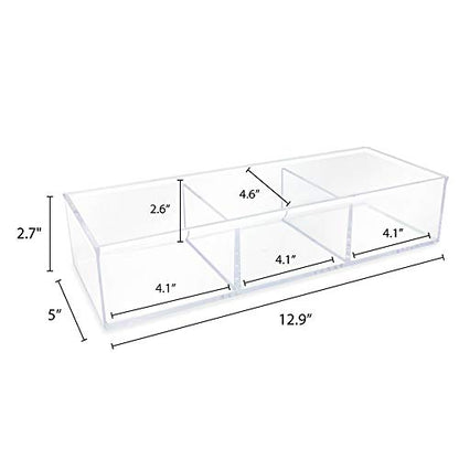 Isaac Jacobs Large 3-Compartment Acrylic Stackable Organizer (12.9" L x 5" W x 2.7" H), Multi-Sectional Tray & Storage Solution for Makeup, Craft Supplies, Bathroom, Kitchen, Office (Clear) | (12.9" L x 5" W x 2.7" H), Multi-Sectional Storage Solution for