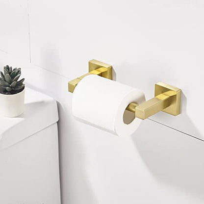 WOLIBEER Gold Toilet Paper Holder Hand Towel Holder, Brushed Brass Toilet Roll Holder Towel Ring, Modern Bathroom Hardware Set Stainless Steel Wall Mounted 2 Pieces - color: Brushed Gold