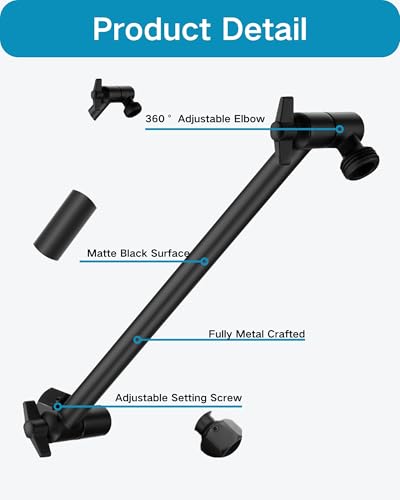 11 Inch Adjustable Shower Head Extension Arm With Locking Set Screw, Singing Rain 304 Stainless Steel Matt Black Angle Height Adjustable, Easy Install, G1/2 Universal Connector Compatible (Matt Black) - color: 3. Matte Black, style: 11 inch