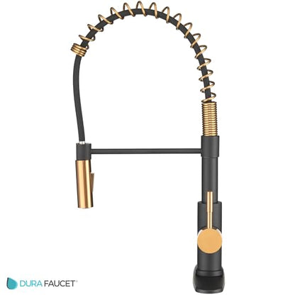 Dura Faucet DF-MK504SLK-MBRG RV High-Arc Pull-Down Kitchen Faucet (Matte) | Spring single-handle design with a swivel spout for cooking and cleanup. Matte Black/Rose Gold finish. - color: Matte Black / Rose Gold